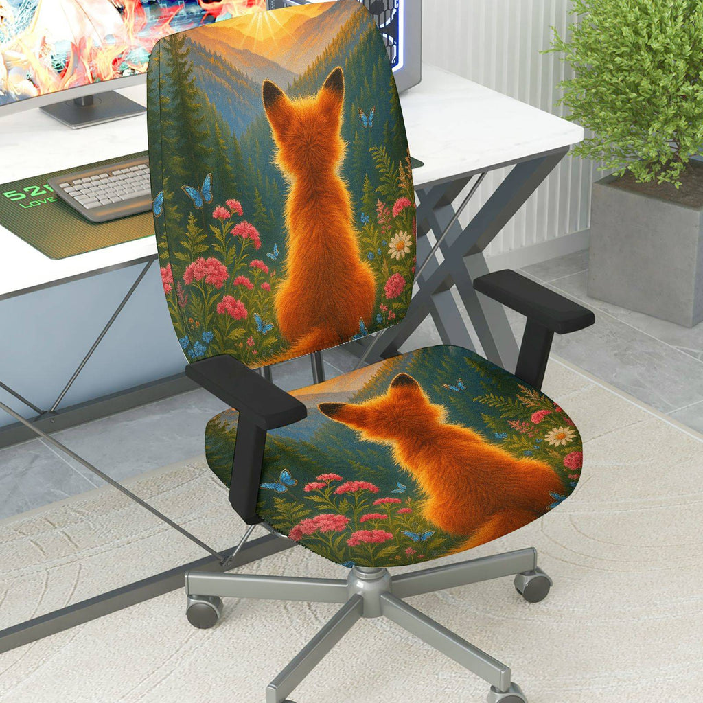 2-Piece Animal Forest Fox Nature Scenic Art  Computer Chair Cover Set, Seat and Backrest