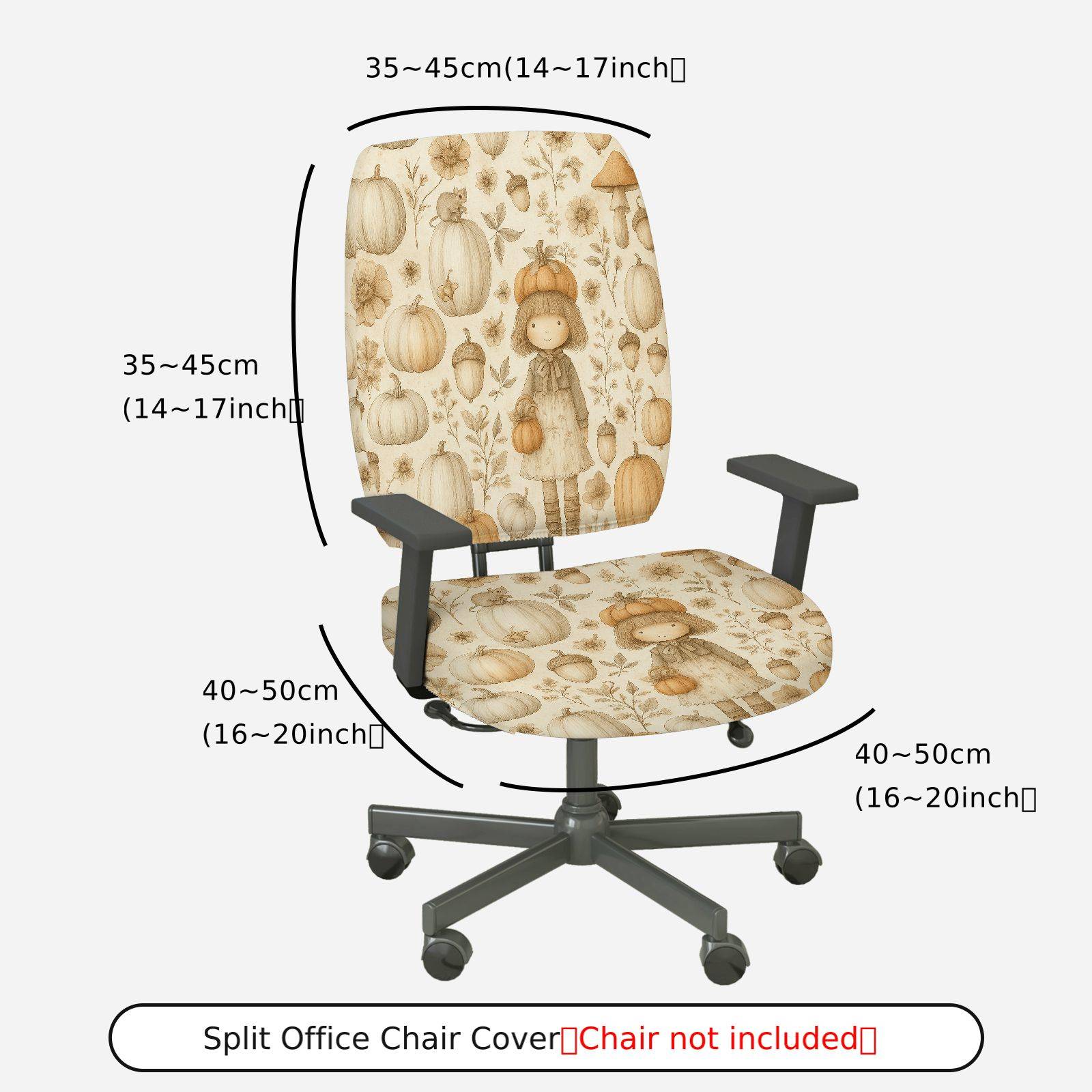 2-Piece Autumn Pumpkin Girl Floral Harvest  Computer Chair Cover Set, Seat and Backrest