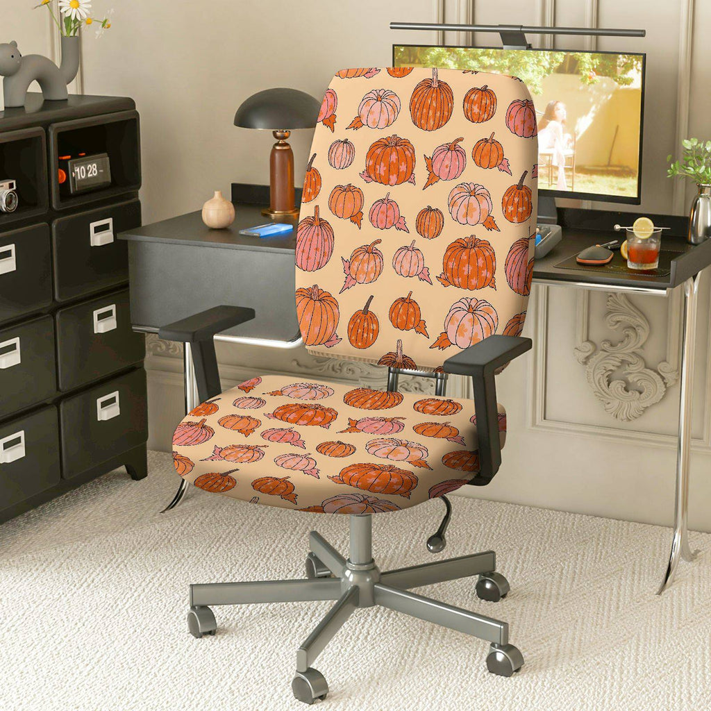 2-Piece Autumn Pumpkin Halloween Festival Thanksgiving Decorative  Computer Chair Cover Set, Seat and Backrest
