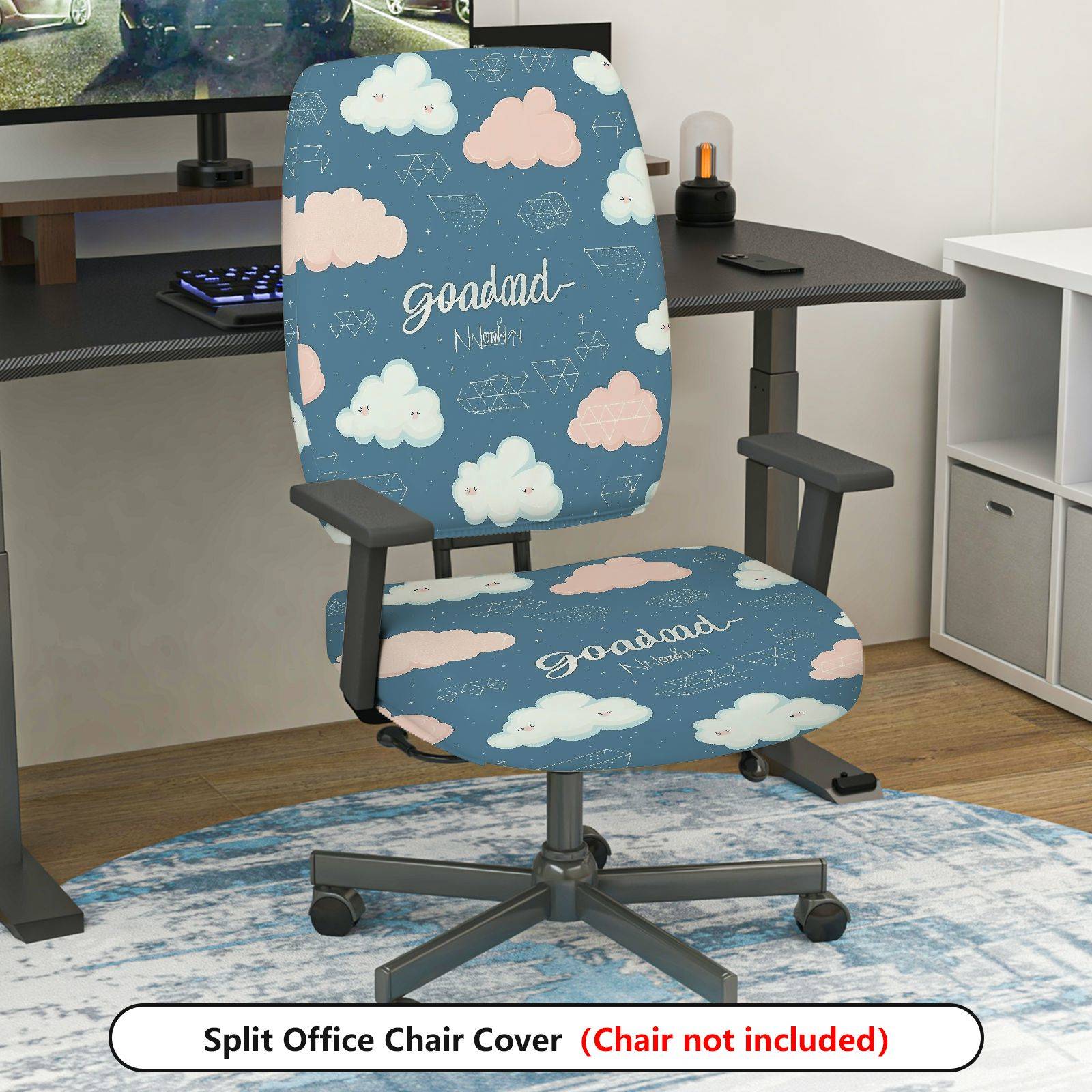 2-Piece Cute Cloud Sky Geometric  Computer Chair Cover Set, Seat and Backrest