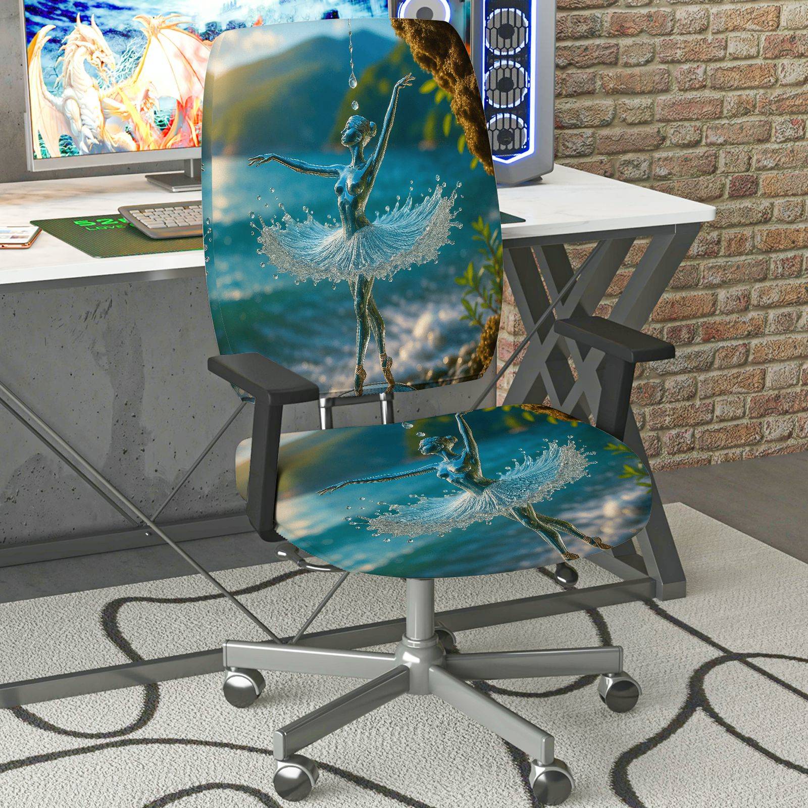 2-Piece Ballerina Art Water Fantasy Unique Elegant Abstract  Computer Chair Cover Set, Seat and Backrest