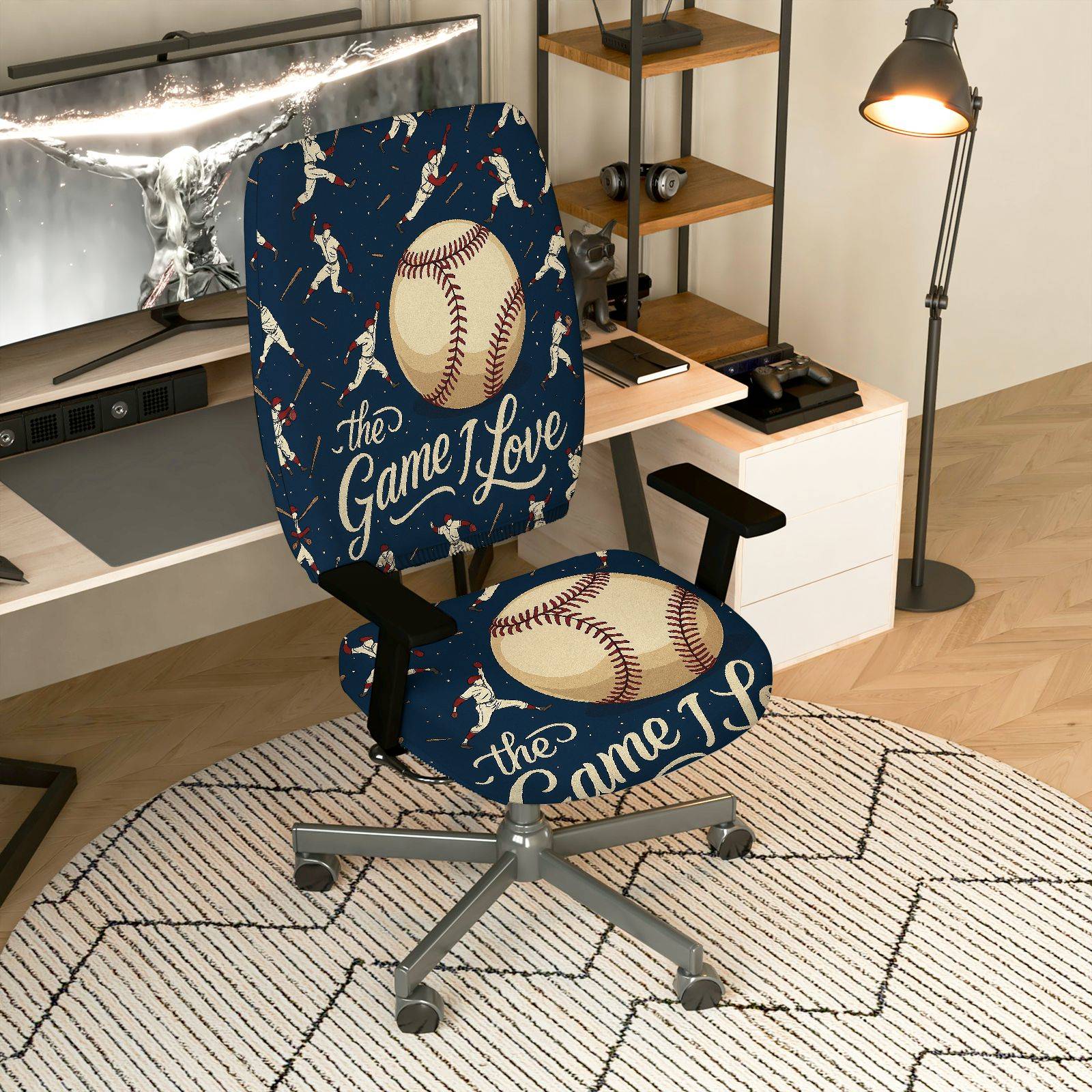 2-Piece Baseball Sport Home Decor Enthusiast Stylish  Computer Chair Cover Set, Seat and Backrest