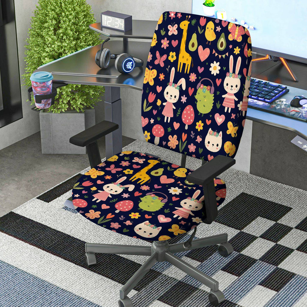 2-Piece Animal Floral Heart Nature Spring  Computer Chair Cover Set, Seat and Backrest