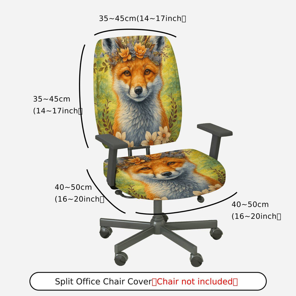 2-Piece Animal Floral Fox Nature Art  Computer Chair Cover Set, Seat and Backrest