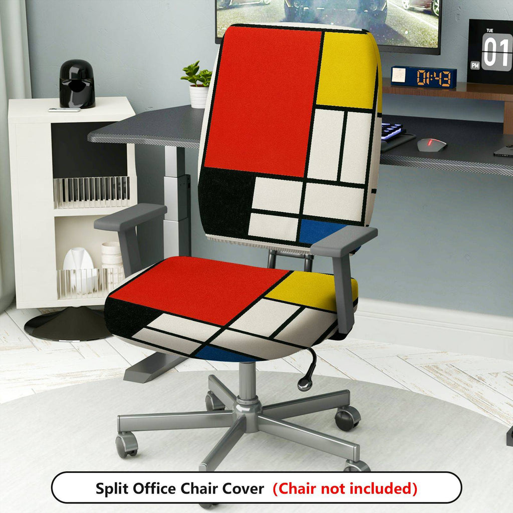 2-Piece Abstract Geometric Modern Colorful Artistic Design  Computer Chair Cover Set, Seat and Backrest