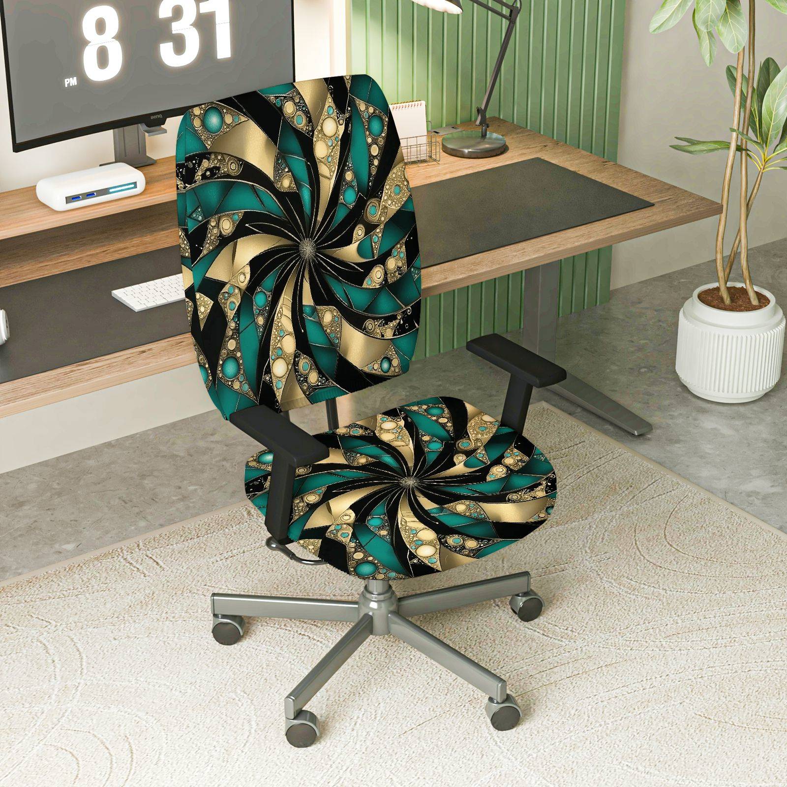 2-Piece Geometric Swirl Art Abstract Modern Chic  Computer Chair Cover Set, Seat and Backrest