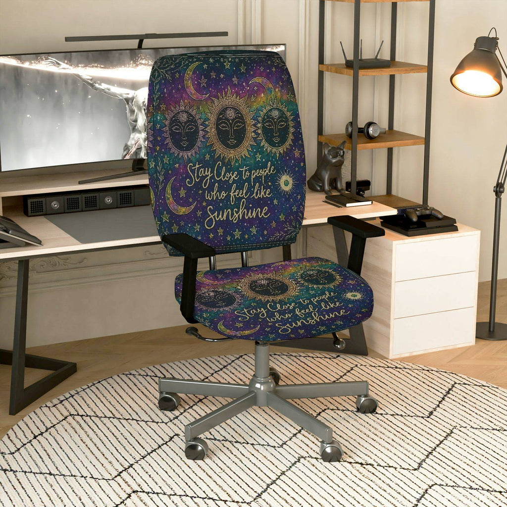 2-Piece Astral Sun Moon Stars Inspirational Quote  Computer Chair Cover Set, Seat and Backrest