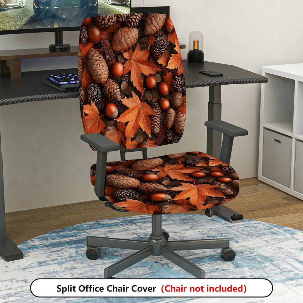 2-Piece Autumn Leaves Pinecones Acorns Seasonal Thanksgiving  Computer Chair Cover Set, Seat and Backrest
