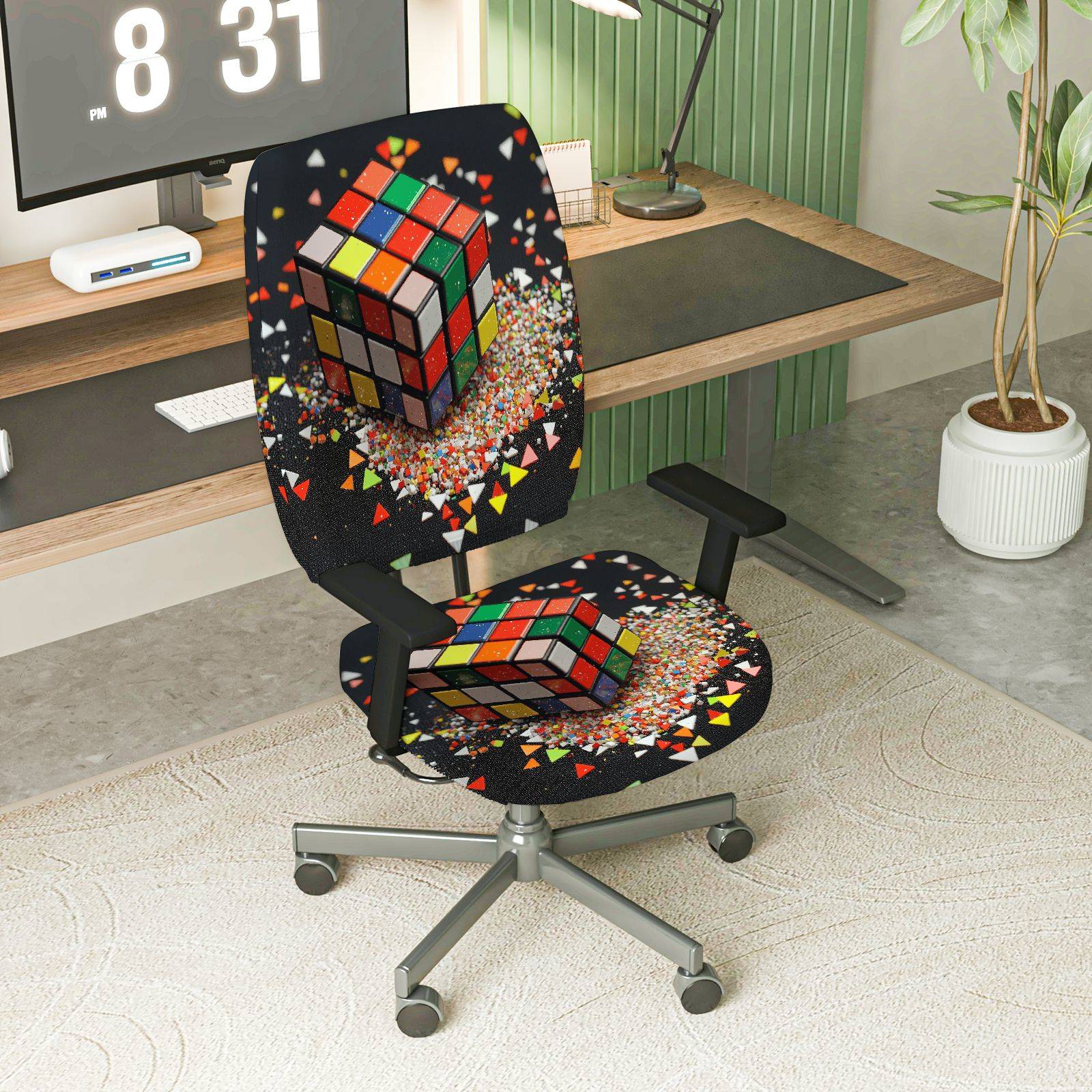 2-Piece Colorful Geometric Fun Vibrant Creative Puzzle  Computer Chair Cover Set, Seat and Backrest