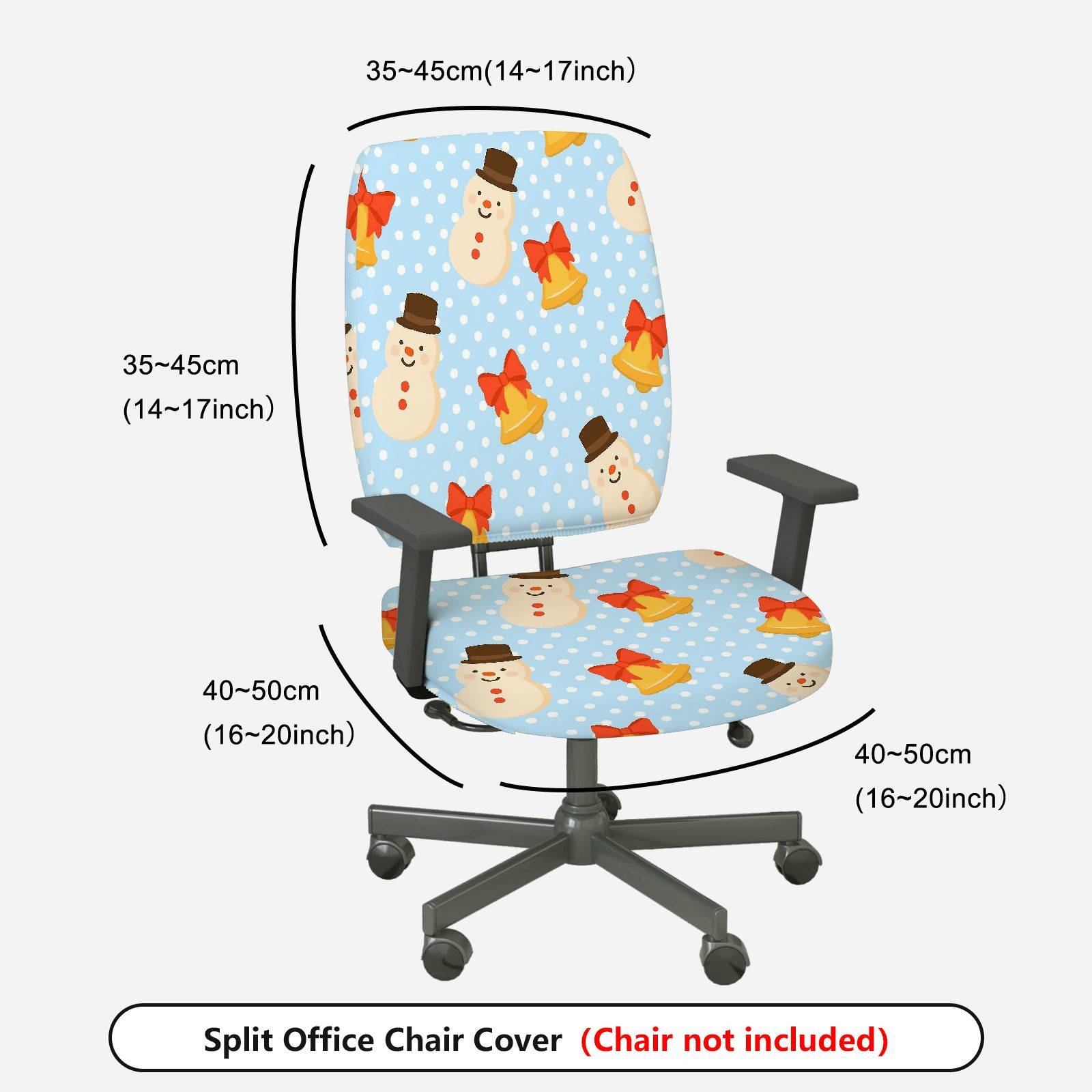 2-Piece Christmas Snowman Bell Polka Dots Decorative  Computer Chair Cover Set, Seat and Backrest
