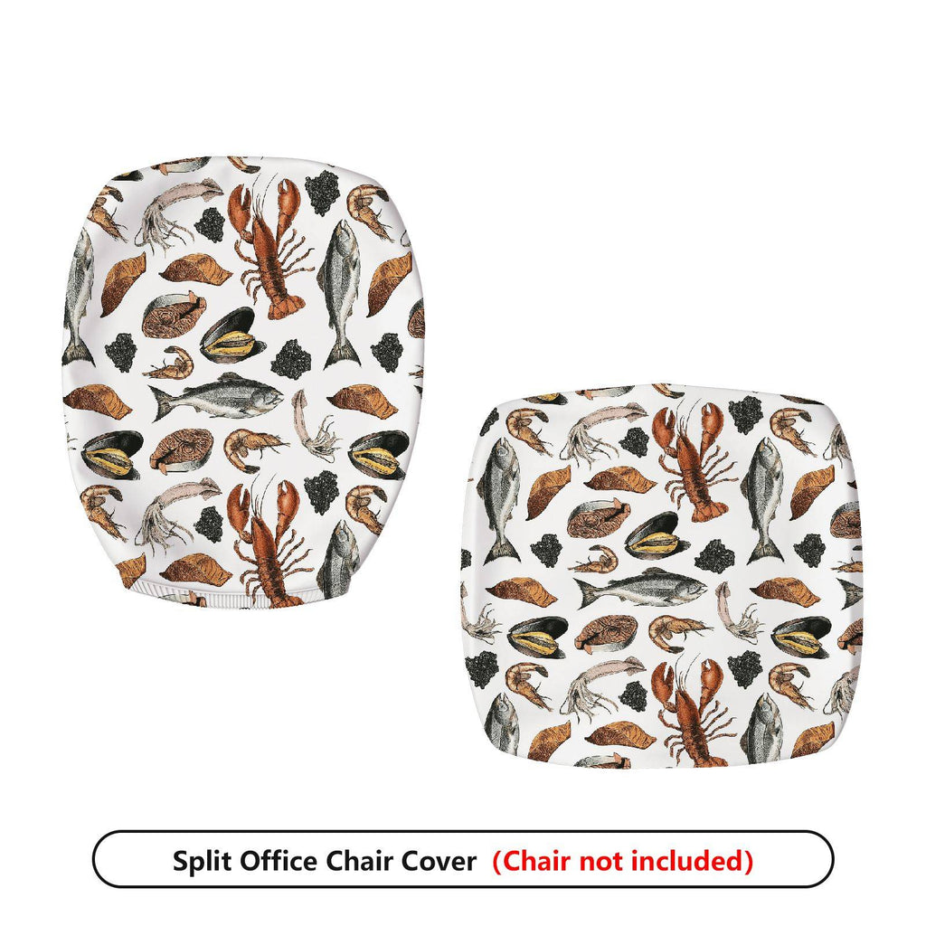2-Piece Seafood Pattern Marine Theme Ocean Animal Coastal Style Nautical Design  Computer Chair Cover Set, Seat and Backrest