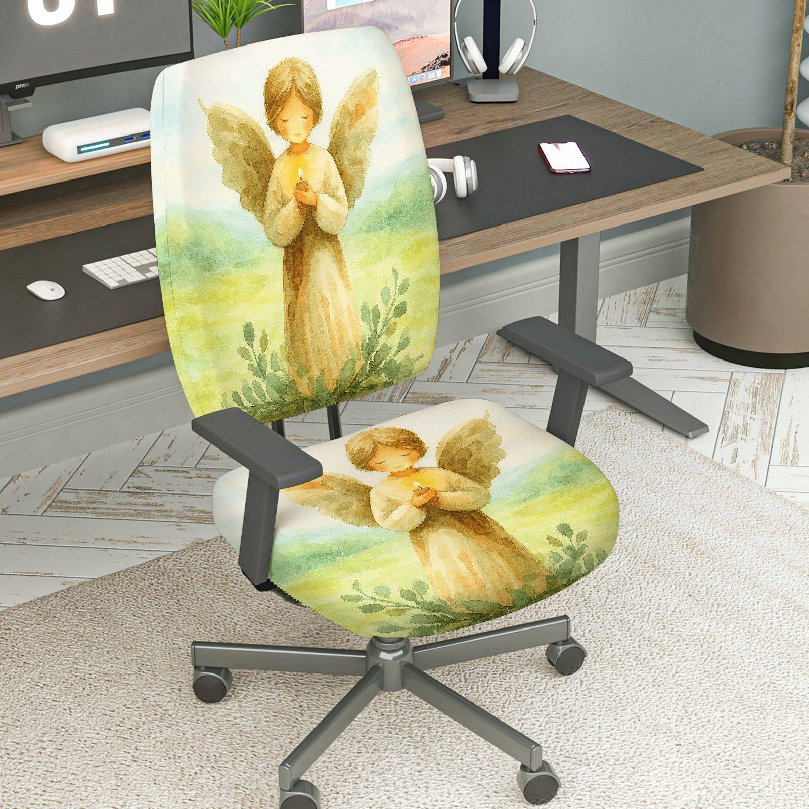 2-Piece Angel Wings Prayer Nature Art  Computer Chair Cover Set, Seat and Backrest