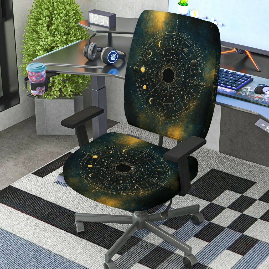 2-Piece Astrology Zodiac Celestial Moon Galaxy  Computer Chair Cover Set, Seat and Backrest