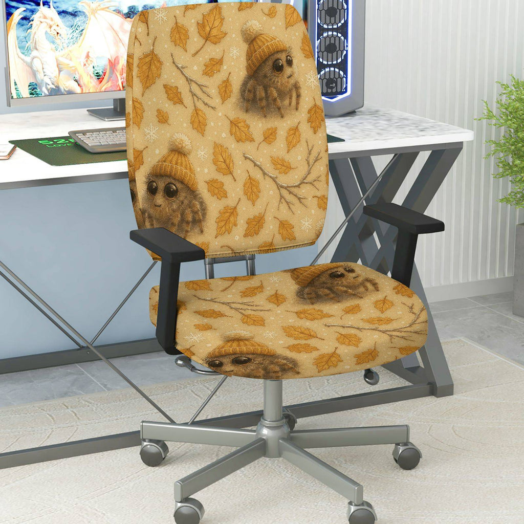 2-Piece Autumn Leaves Spider Winter Hat  Computer Chair Cover Set, Seat and Backrest