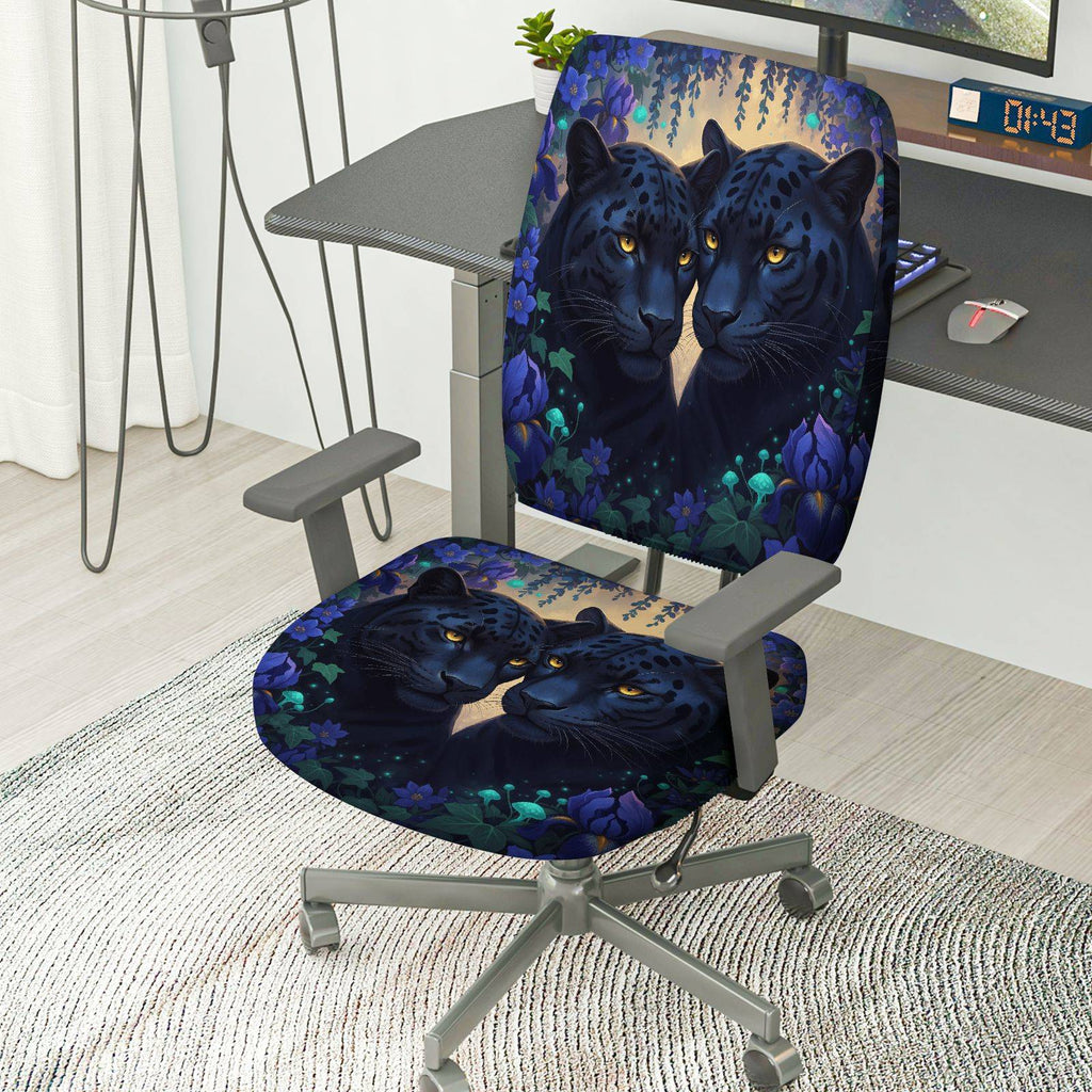 2-Piece Panther Animal Floral Art Decorative  Computer Chair Cover Set, Seat and Backrest