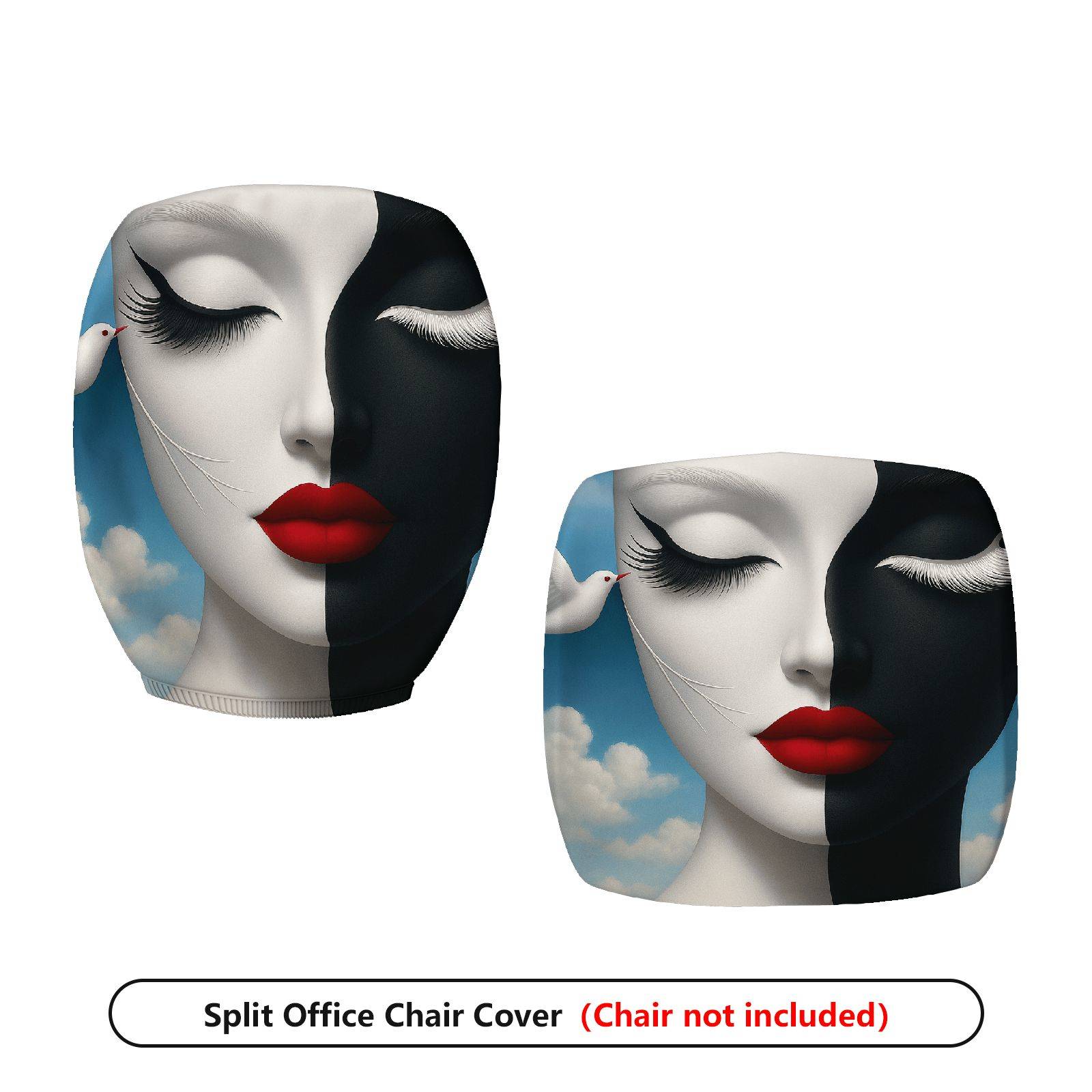 2-Piece Artistic Abstract Cloud Face Modern Lip  Computer Chair Cover Set, Seat and Backrest