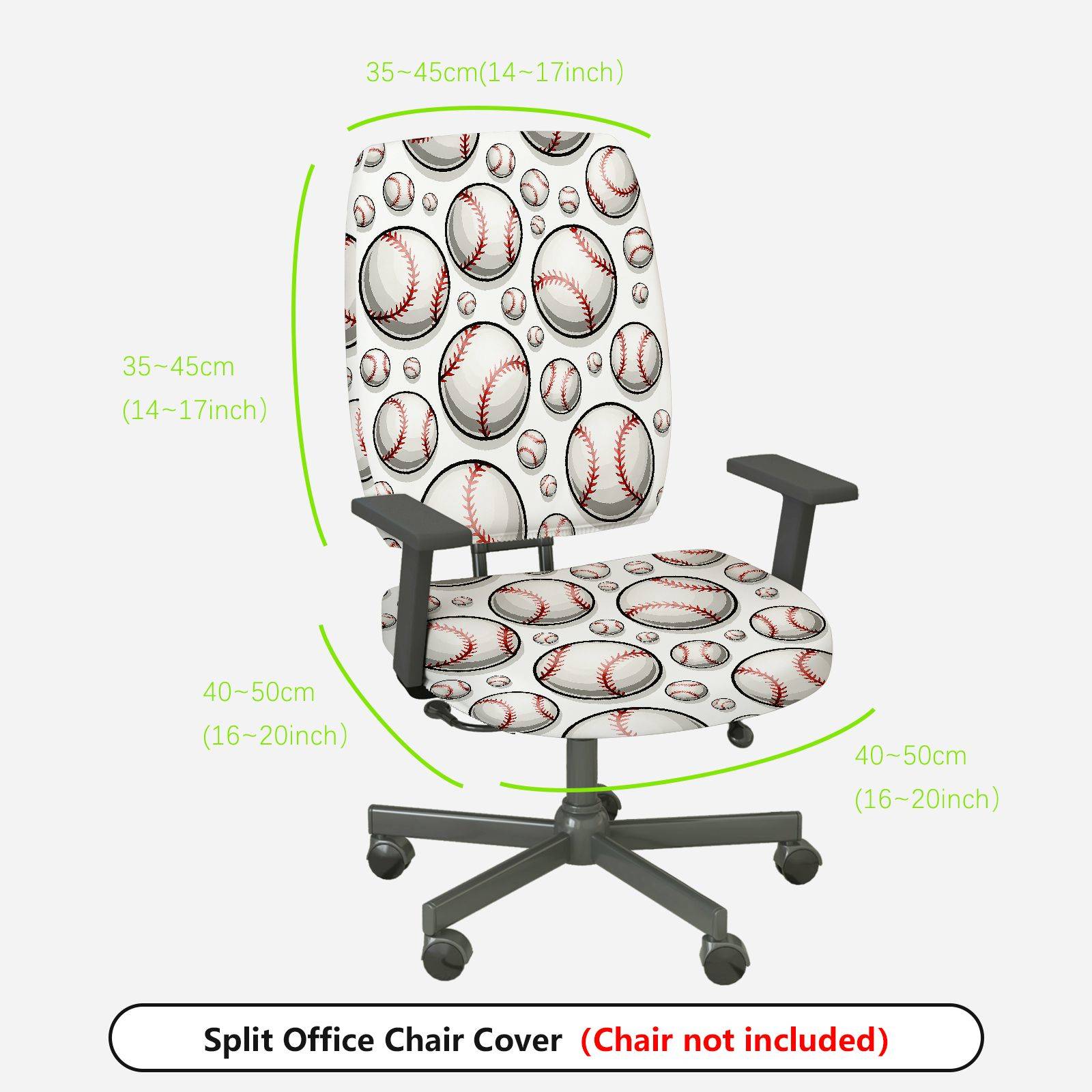 2-Piece Baseball Sports Pattern  Computer Chair Cover Set, Seat and Backrest