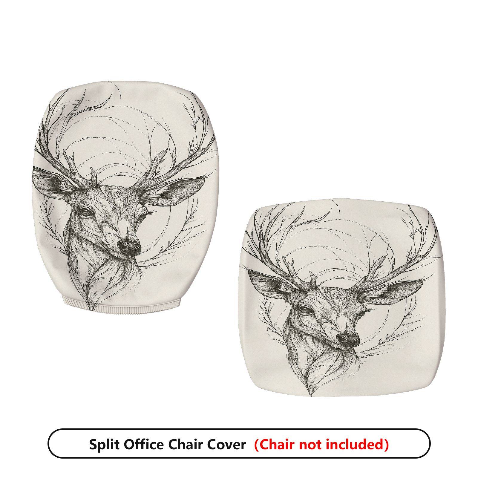 2-Piece Animal Deer Sketch Art Unique Printed  Computer Chair Cover Set, Seat and Backrest