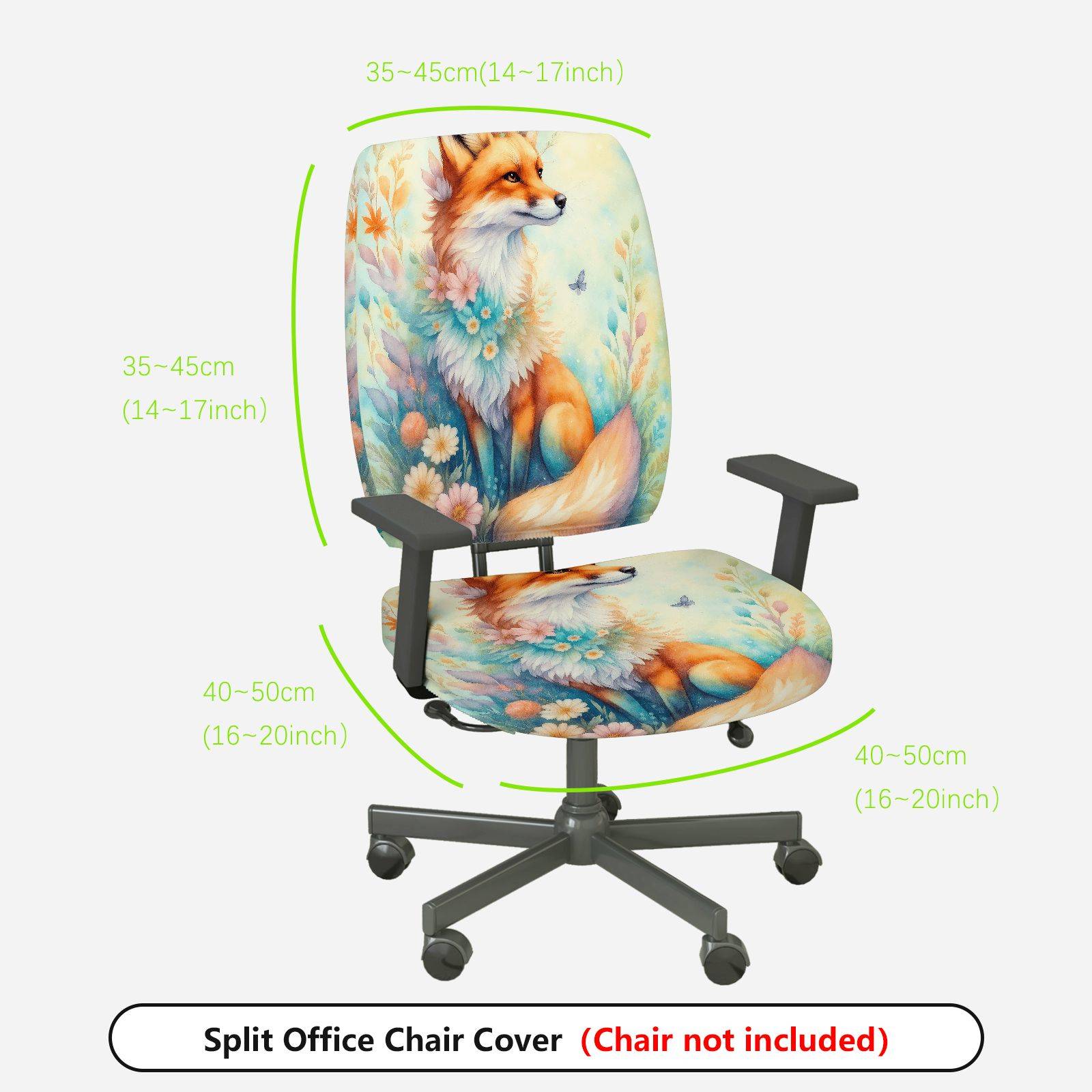 2-Piece Fox Floral Nature Artistic Decorative Animal  Computer Chair Cover Set, Seat and Backrest