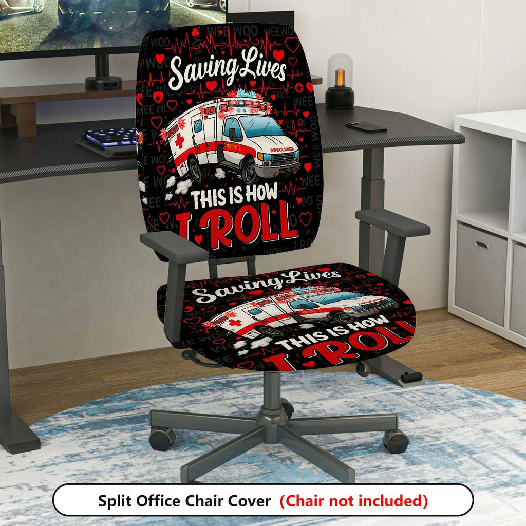 2-Piece Ambulance Heartbeat Saving Lives Medical Emergency  Computer Chair Cover Set, Seat and Backrest
