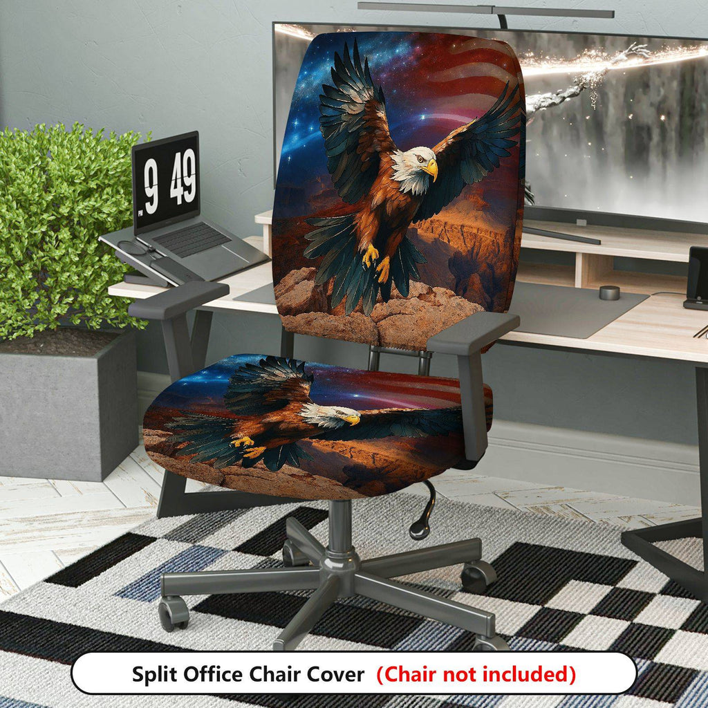 2-Piece American Eagle Patriotic Vintage Wilderness Nature  Computer Chair Cover Set, Seat and Backrest