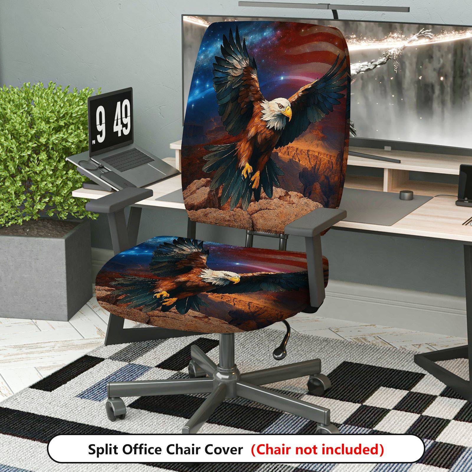2-Piece American Eagle Patriotic Vintage Wilderness Nature  Computer Chair Cover Set, Seat and Backrest