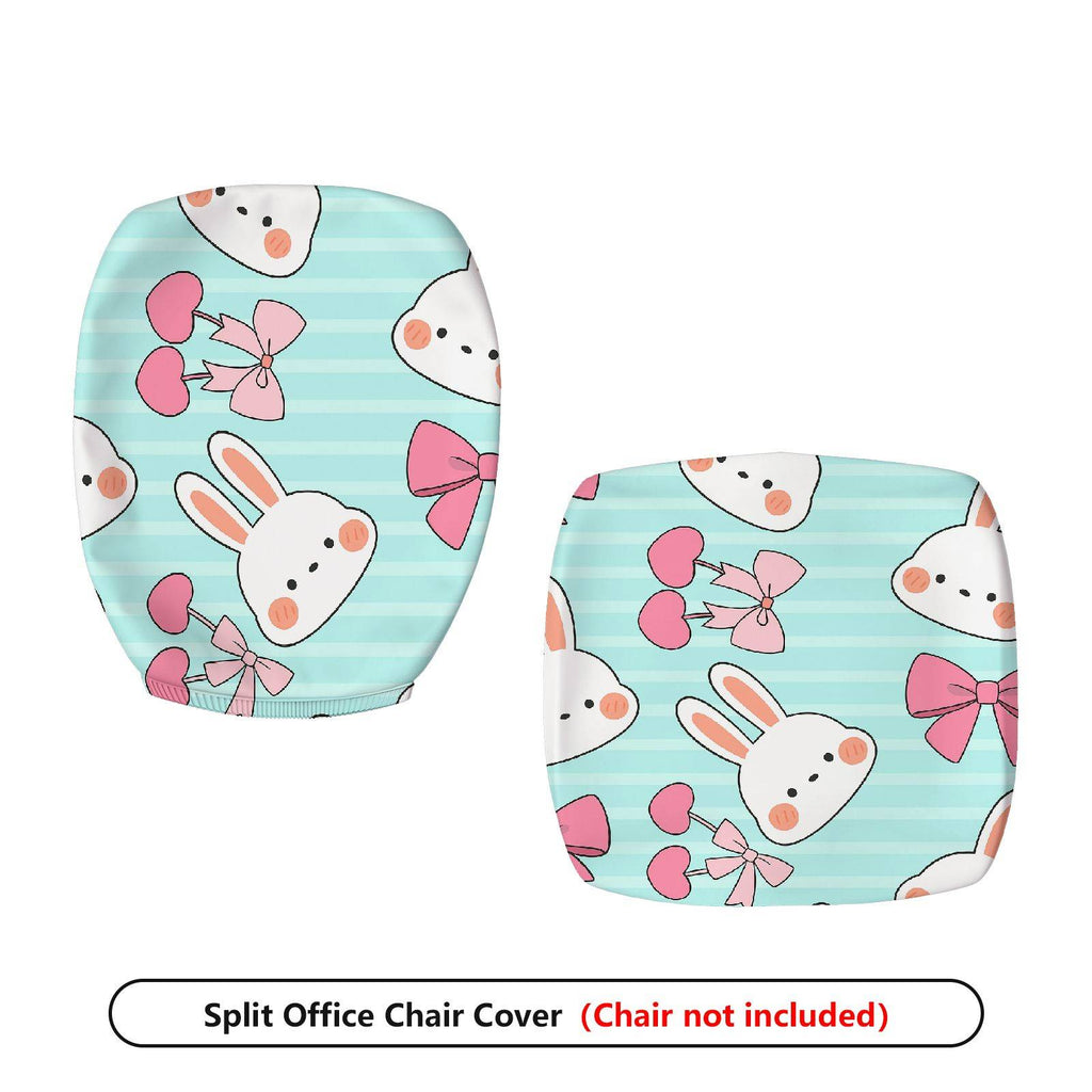2-Piece Adorable Rabbit Pink Bow Heart Striped  Computer Chair Cover Set, Seat and Backrest