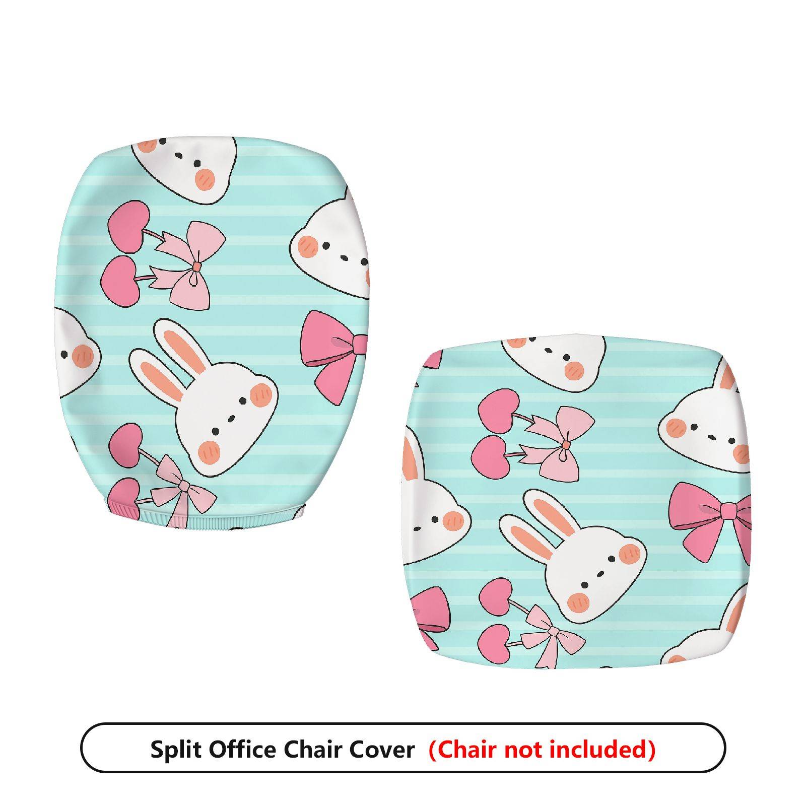 2-Piece Adorable Rabbit Pink Bow Heart Striped  Computer Chair Cover Set, Seat and Backrest