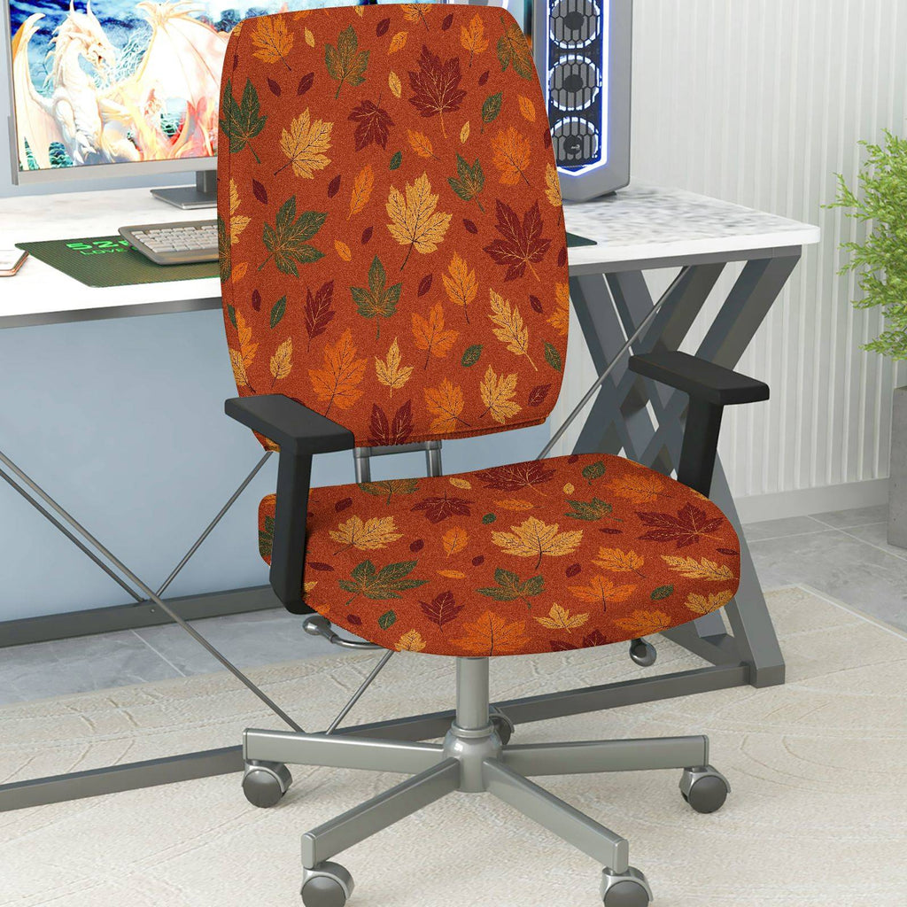 2-Piece Autumn Maple Leaf Pattern Decorative  Computer Chair Cover Set, Seat and Backrest