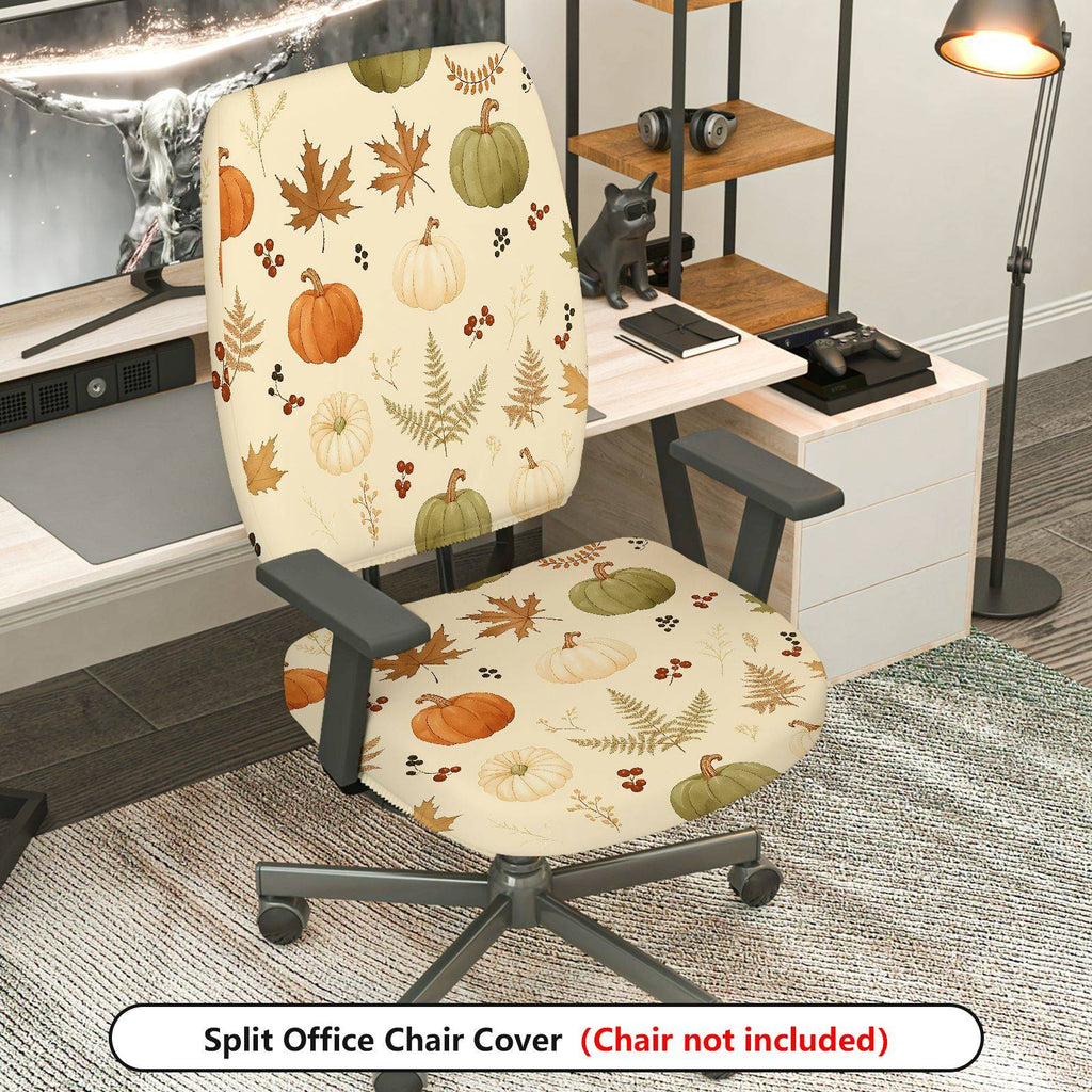 2-Piece Autumn Pumpkin Leaf Thanksgiving  Computer Chair Cover Set, Seat and Backrest