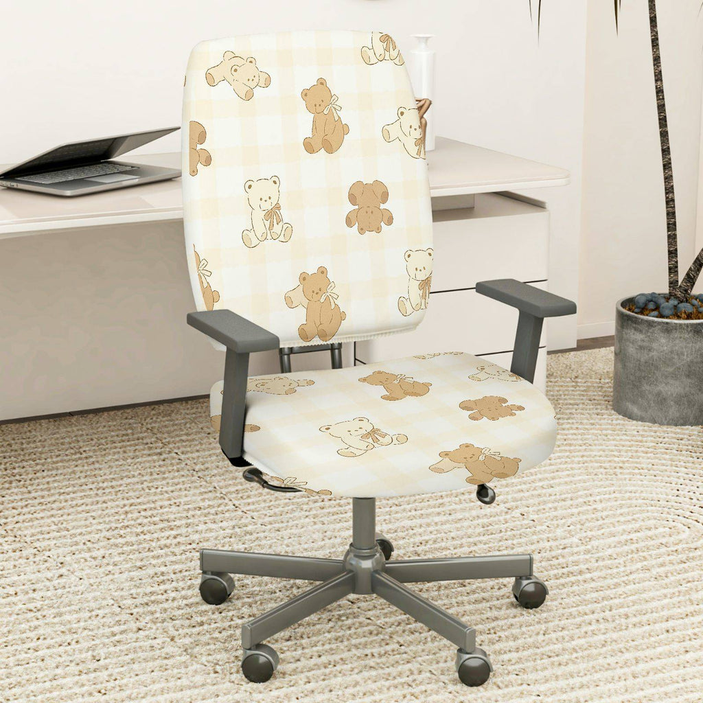 2-Piece Cute Bear Pattern Cozy Stylish Fun  Computer Chair Cover Set, Seat and Backrest
