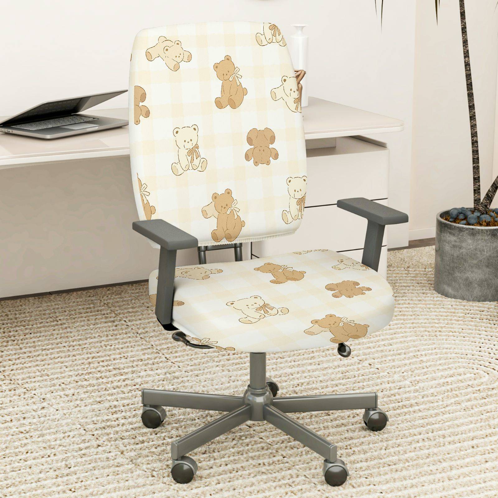2-Piece Cute Bear Pattern Cozy Stylish Fun  Computer Chair Cover Set, Seat and Backrest