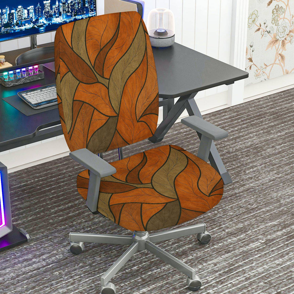 2-Piece Autumn Leaves Pattern Decorative  Computer Chair Cover Set, Seat and Backrest