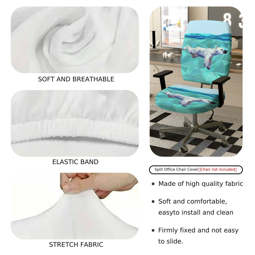 2-Piece Geometric Animal Polar Bear Blue Green Arctic Adjustable  Computer Chair Cover Set, Seat and Backrest