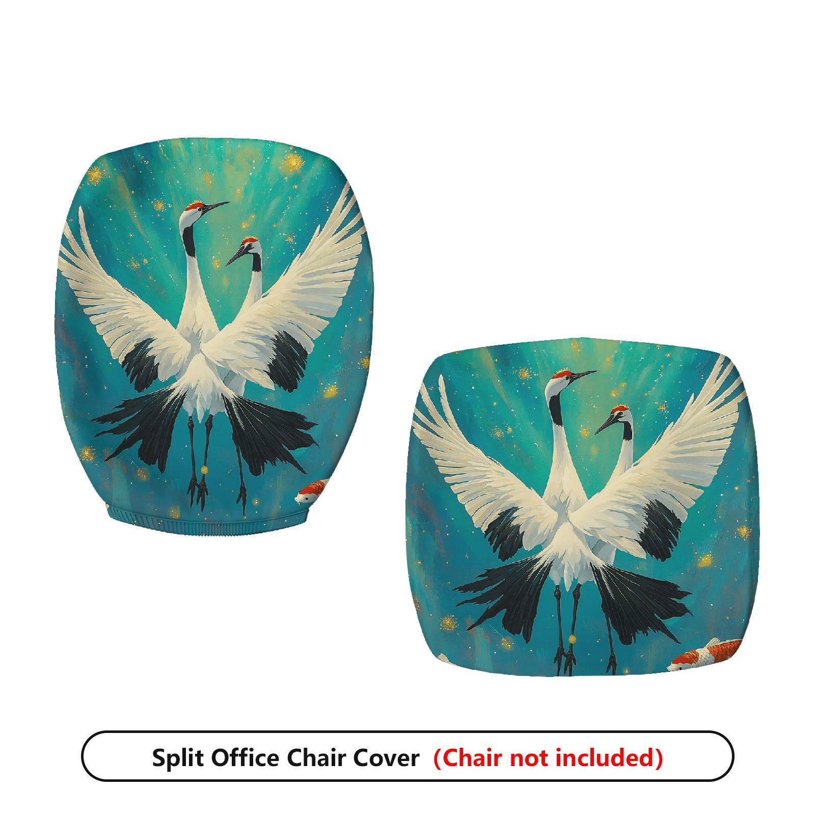 2-Piece Artistic Crane Fish Aqua Gradient Holiday  Computer Chair Cover Set, Seat and Backrest
