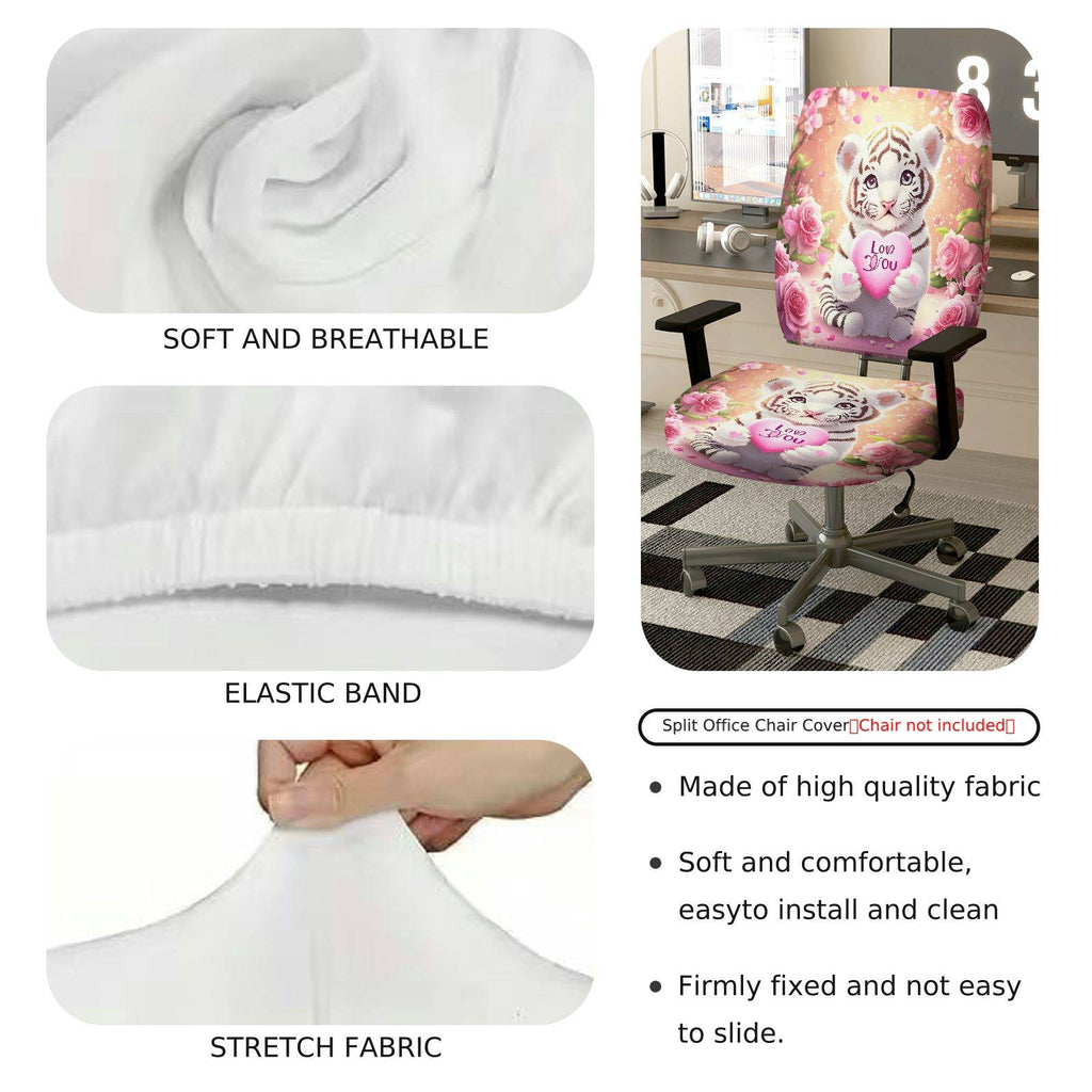 2-Piece Cute Animal Valentine's Day Romantic Floral Love Theme  Computer Chair Cover Set, Seat and Backrest