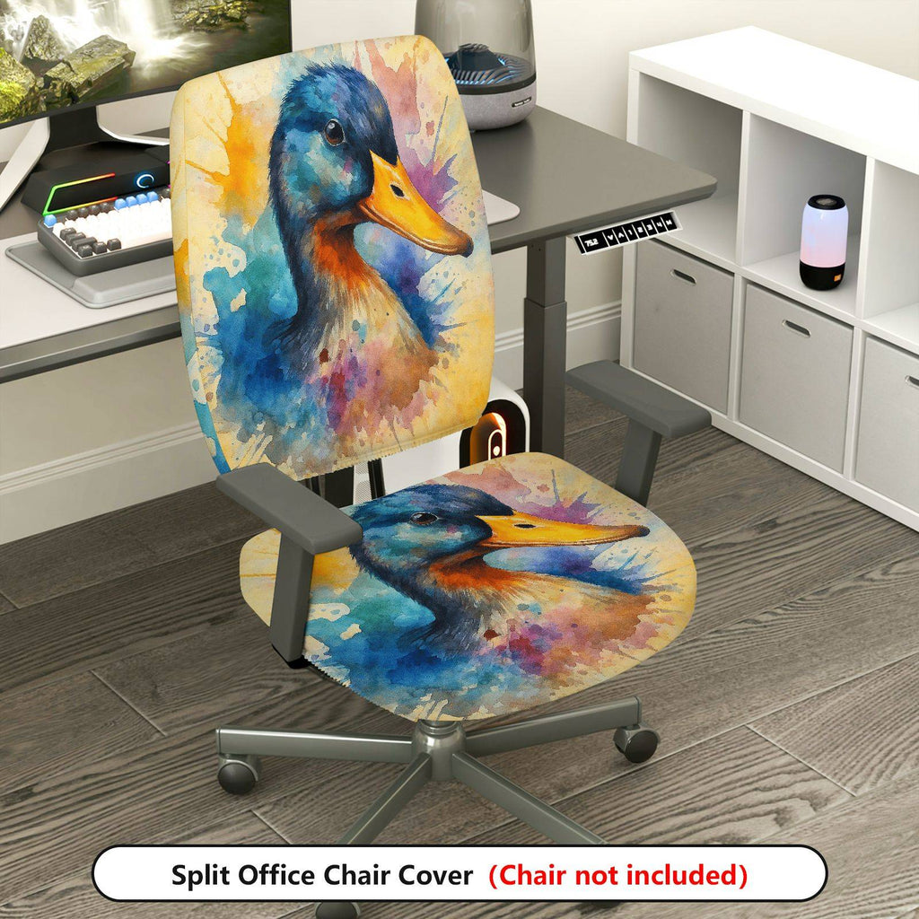 2-Piece Animal Duck Watercolor Art Vibrant Pattern  Computer Chair Cover Set, Seat and Backrest