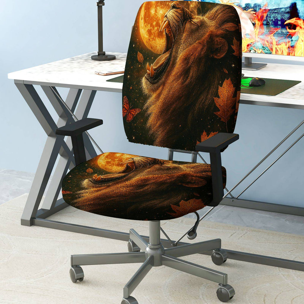 2-Piece Autumn Lion Butterfly Moon Leaf  Computer Chair Cover Set, Seat and Backrest