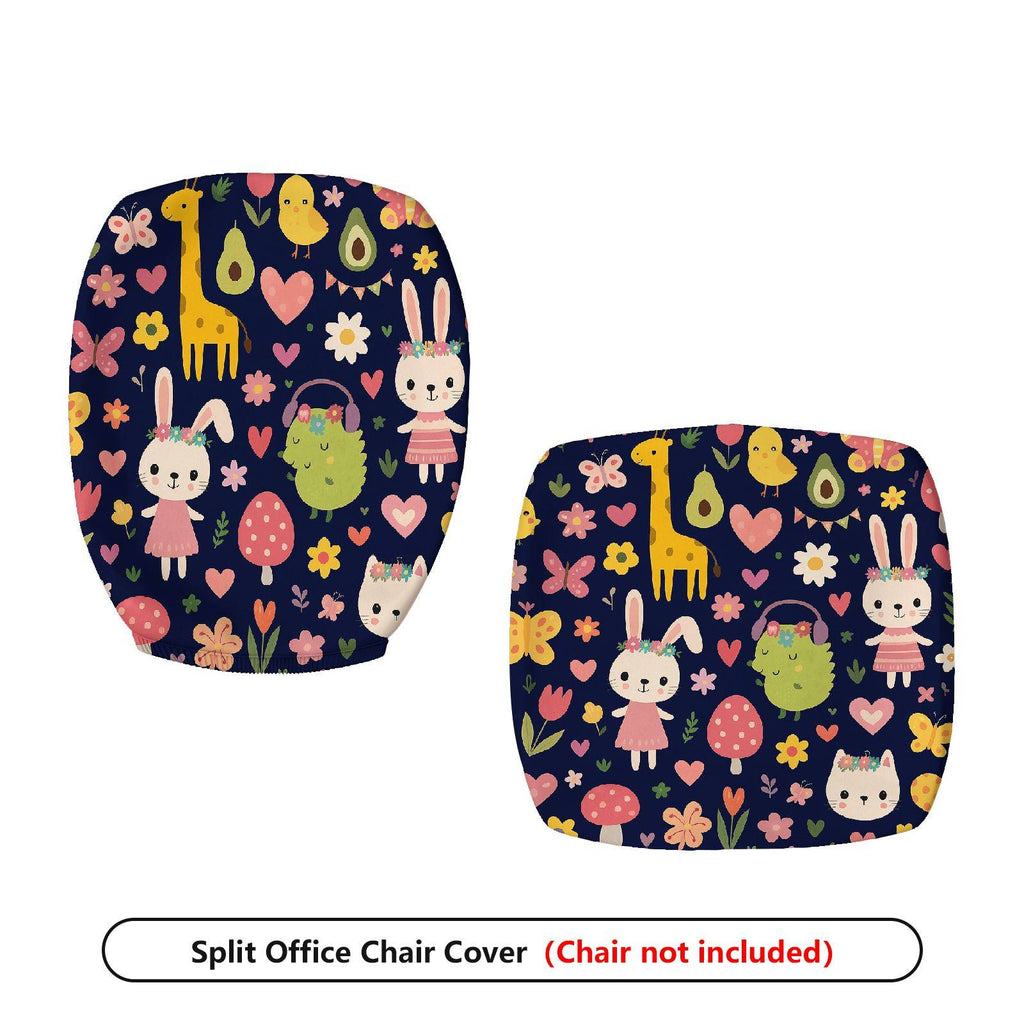 2-Piece Animal Floral Heart Nature Spring  Computer Chair Cover Set, Seat and Backrest