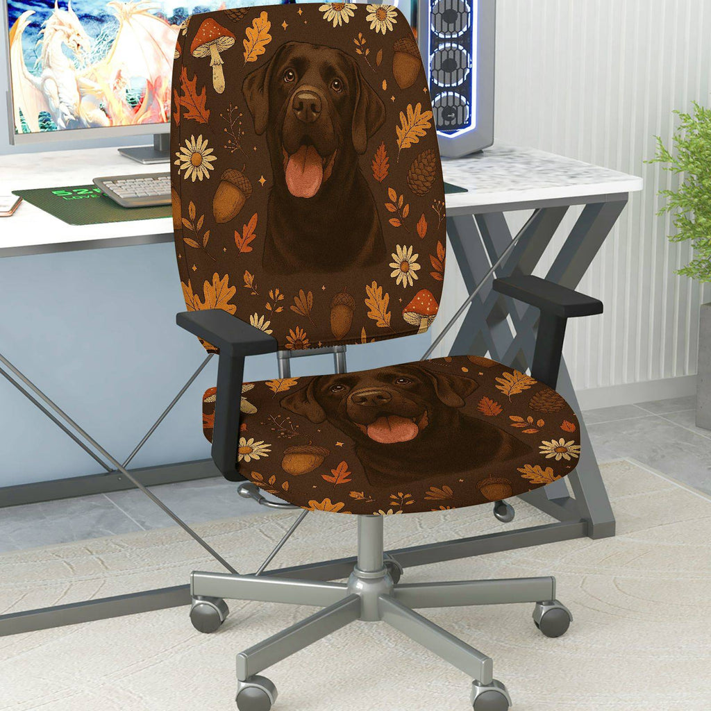 2-Piece Autumn Dog Flower Mushroom Acorn Leaf  Computer Chair Cover Set, Seat and Backrest