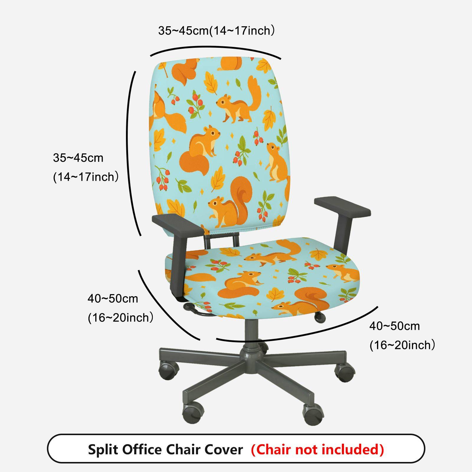 2-Piece Autumn Squirrel Leaves Berry  Computer Chair Cover Set, Seat and Backrest