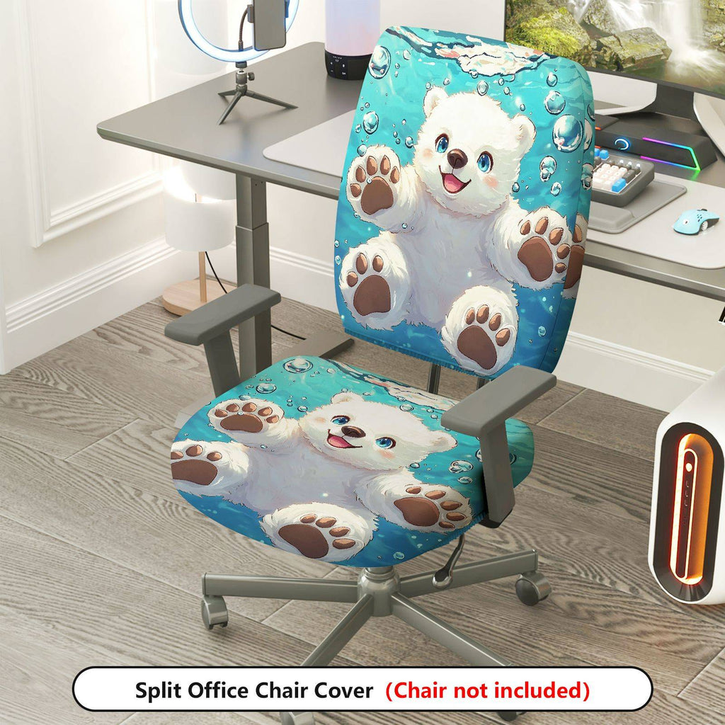2-Piece Cute Polar Bear Blue Bubbles Animal Print  Computer Chair Cover Set, Seat and Backrest