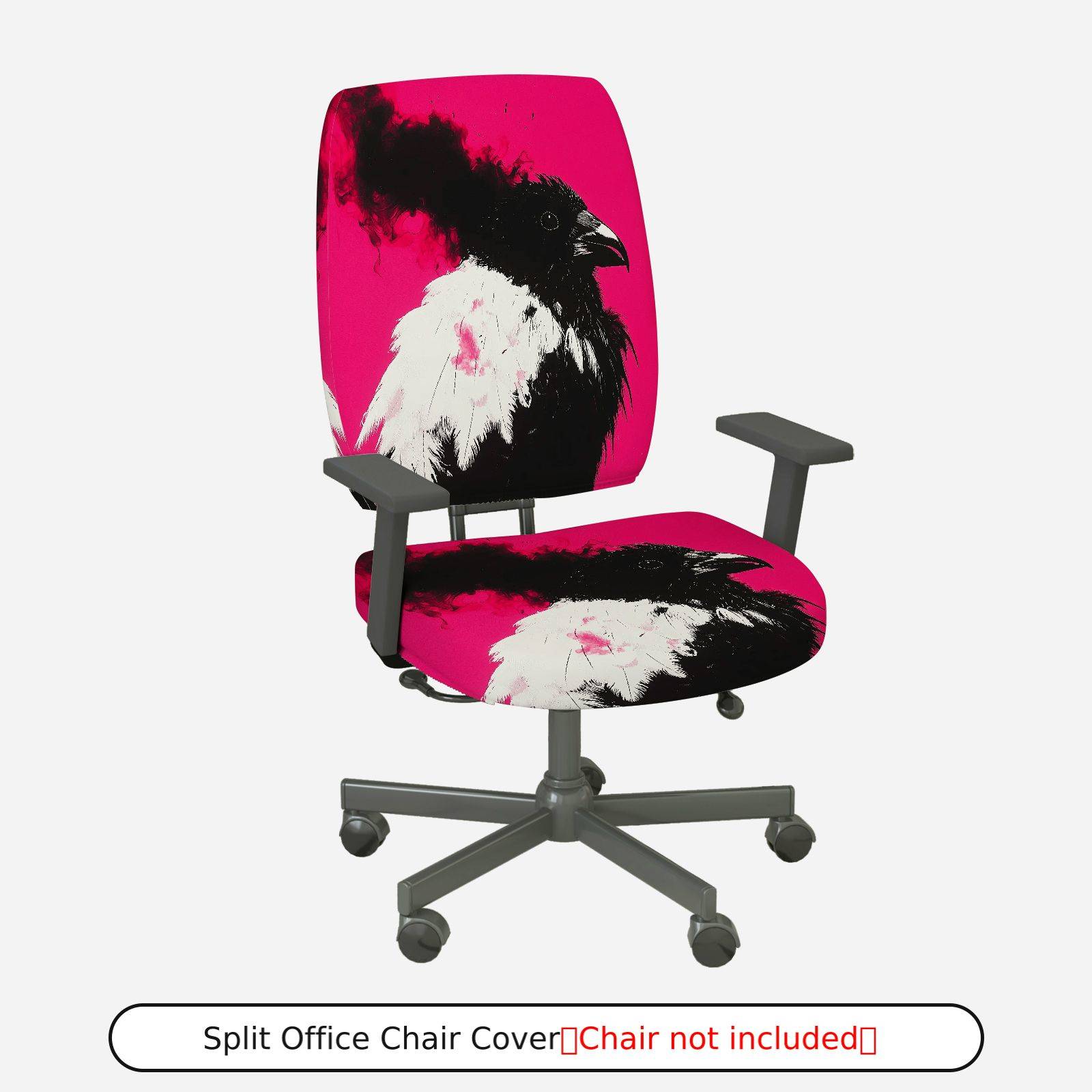 2-Piece Artistic Raven Gothic Dark Bird Pink  Computer Chair Cover Set, Seat and Backrest