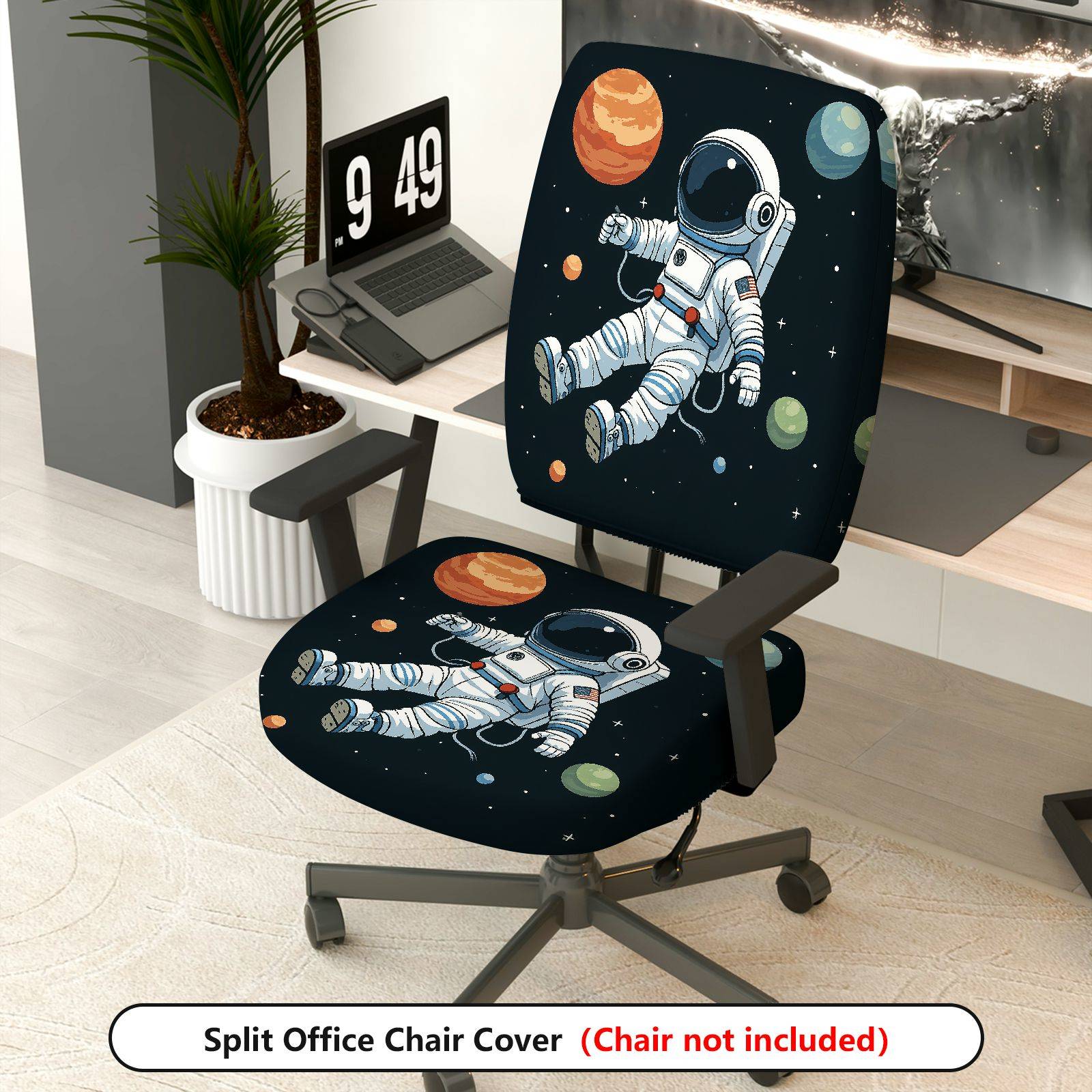 2-Piece Astronaut Galaxy Space Planet Rocket  Computer Chair Cover Set, Seat and Backrest