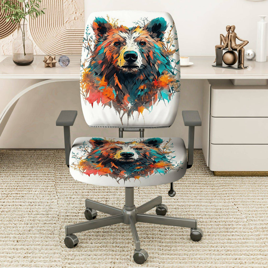 2-Piece Colorful Bear Animal Art Design  Computer Chair Cover Set, Seat and Backrest