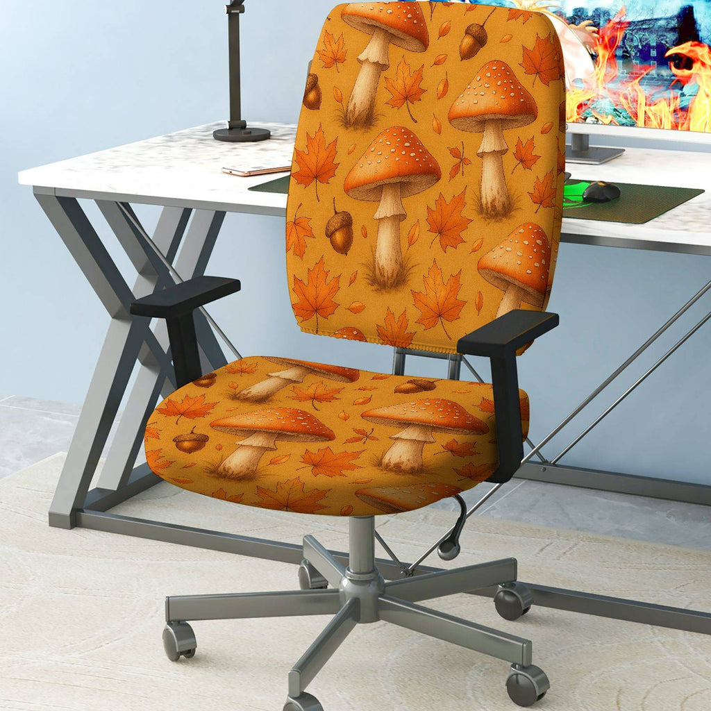 2-Piece Autumn Mushroom Acorn Maple Leaves Nature  Computer Chair Cover Set, Seat and Backrest
