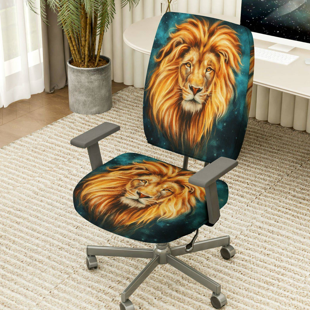 2-Piece Lion Animal Art Decorative Style Vibrant  Computer Chair Cover Set, Seat and Backrest