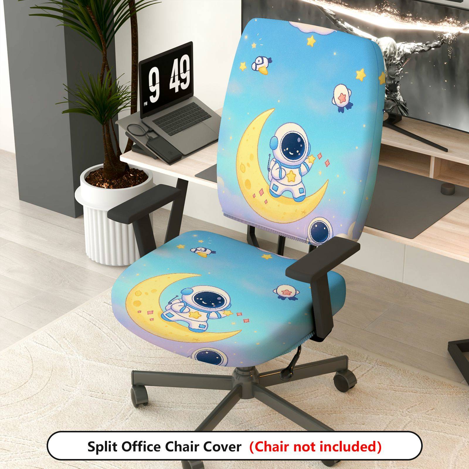 2-Piece Astronaut Moon Star Sky Space  Computer Chair Cover Set, Seat and Backrest