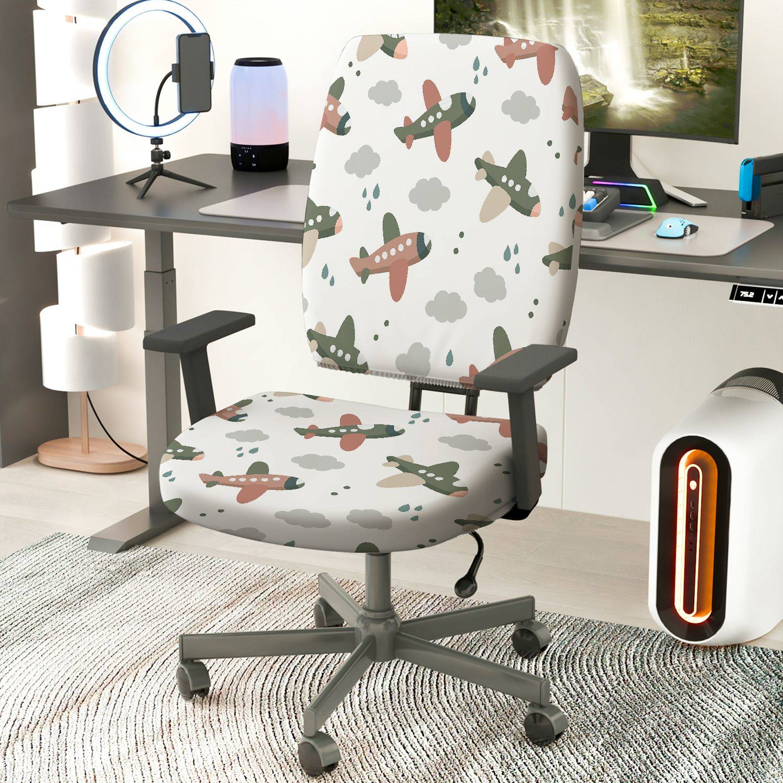 2-Piece Airplane Cloud Rain Sky Fun  Computer Chair Cover Set, Seat and Backrest