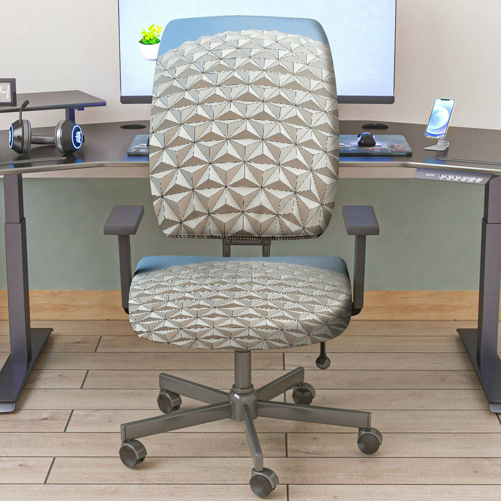 2-Piece Geometric Pattern Gray Design Decorative  Computer Chair Cover Set, Seat and Backrest